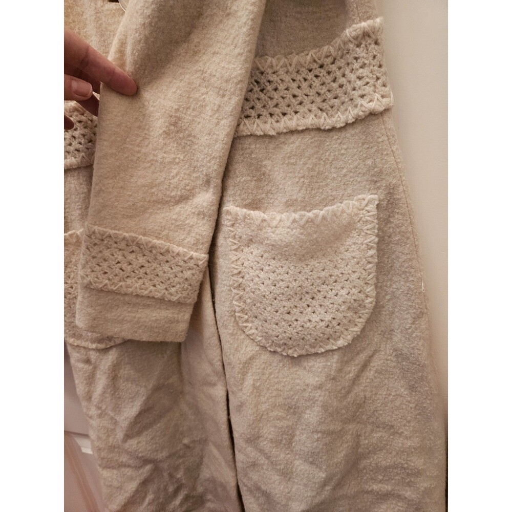 Classiques Entier Jacket M Crochet Button Up 100% Wool Beige Long Holiday Coat - Picture 6 of 10